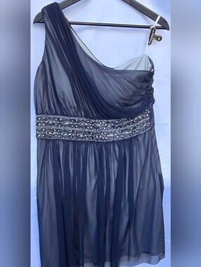 Jessica Howard One-Shoulder Navy Chiffon Evening Dress